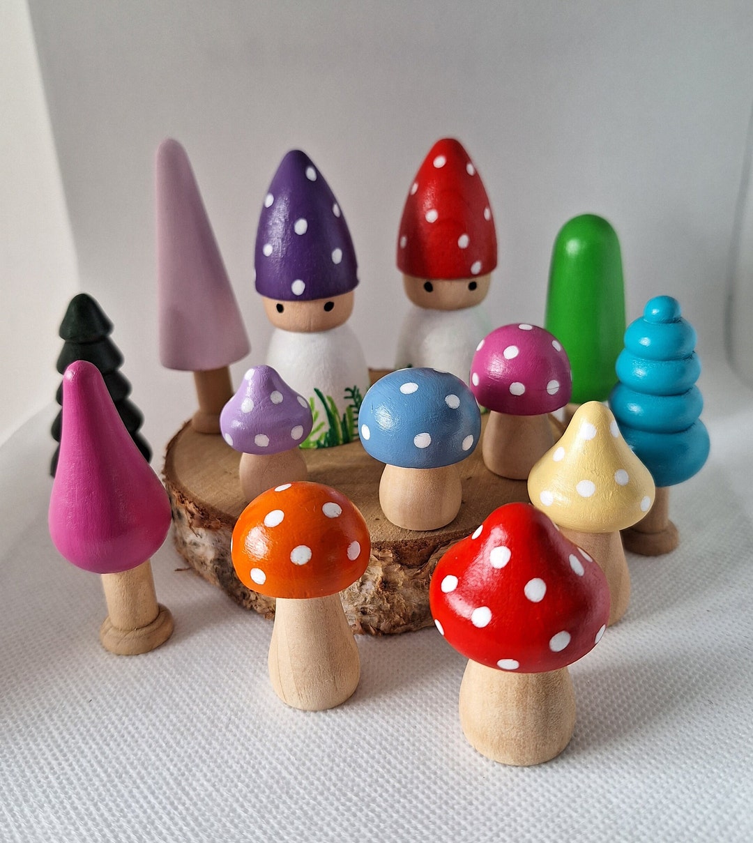 Gnome Set Mushrooms Play Therapy Wooden Figures Toys Etsy