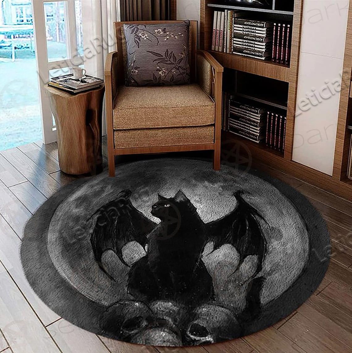 Gothic Black Cat Round Carpet Personalized Rug Gothic Skull Etsy