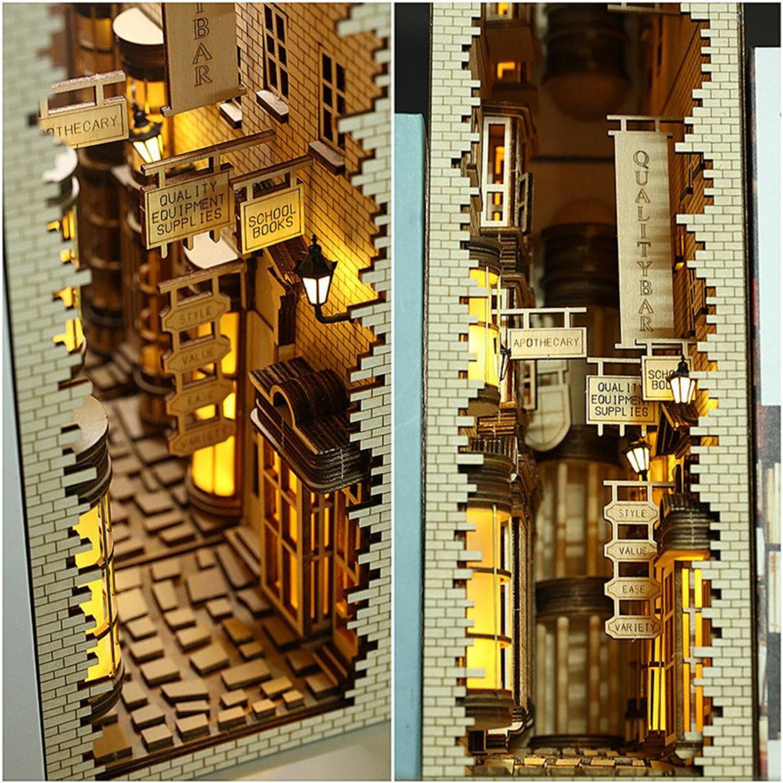 Wooden Alley Book Nook Shelf Insert Wooden DIY Alley Bookend Etsy