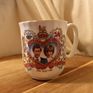 Marriage Mug Prince Charles & Lady Diana, July 29th 1981, Bone China Made in England Mug