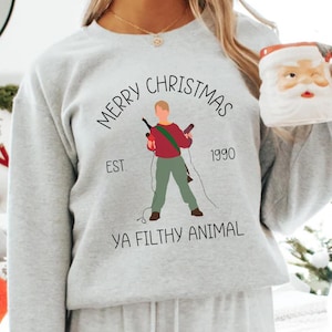Merry Christmas Ya Filthy Animal Sweatshirt, Home Alone, 90s Christmas Movie Sweater, Funny Quote, Funny Christmas Gift Idea, Ugly Sweater