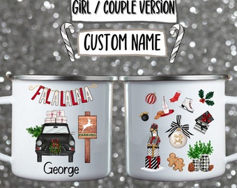Tazza di Natale personalizzata da uomo in smalto, tazza per auto di Natale, tazza per coppia di Natale, tazza per bambini personalizzata, tazza nera di Natale, tazza da campo di Natale