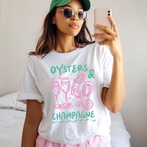 Oysters and Champagne Shirt, Old Money Aesthetic Tshirt, Seafood Shirt, Retro Summer, Oyster Graphic Tee, Coastal Aesthetic, Vacation Tee