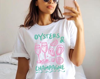 Oysters and Champagne Shirt, Old Money Aesthetic Tshirt, Seafood Shirt, Retro Summer, Oyster Graphic Tee, Coastal Aesthetic, Vacation Tee