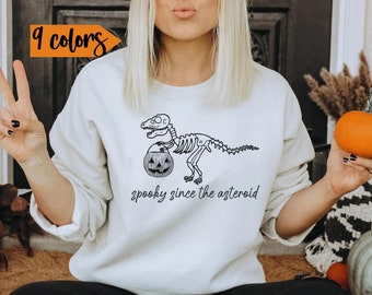 Vintage Halloween sweatshirt, Spooky Skeleton dinosaurus, crew neck sweatshirt, Spooky sweater, Funny sweatshirt, Crew neck, Fall sweatshirt