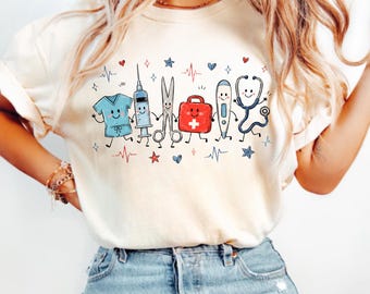 Comfort Colors Nurse Doodle Shirt, Funny Nurse Life T-Shirt, Nurse Medical Supplies Shirt, Healthcare Worker Gift, Nurse Appreciation Tee