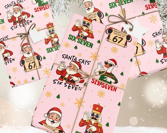 67 Wrapping Papers, 67 Meme Funny Christmas Pink Gift Wrap for Kids, Childrens Brain Rot, Funny Gift Idea, Holiday Wrapping Roll Unique Gift