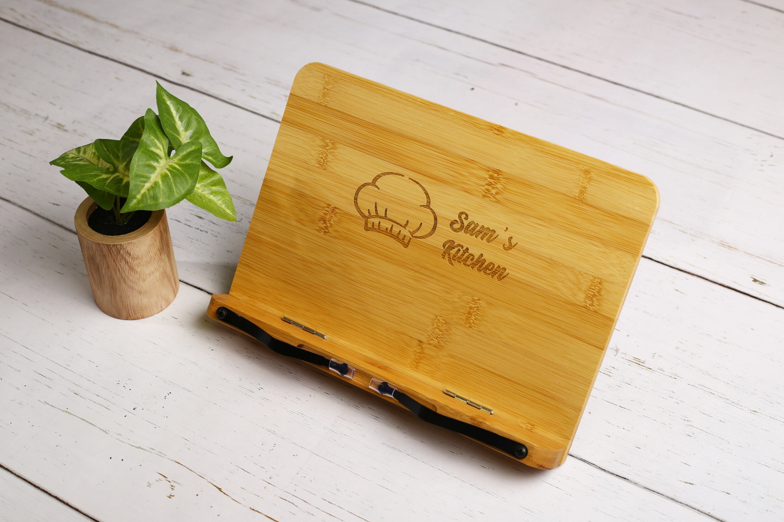 Bamboo Book Stand Engraved Cookbook Stand Wooden Tablet Etsy