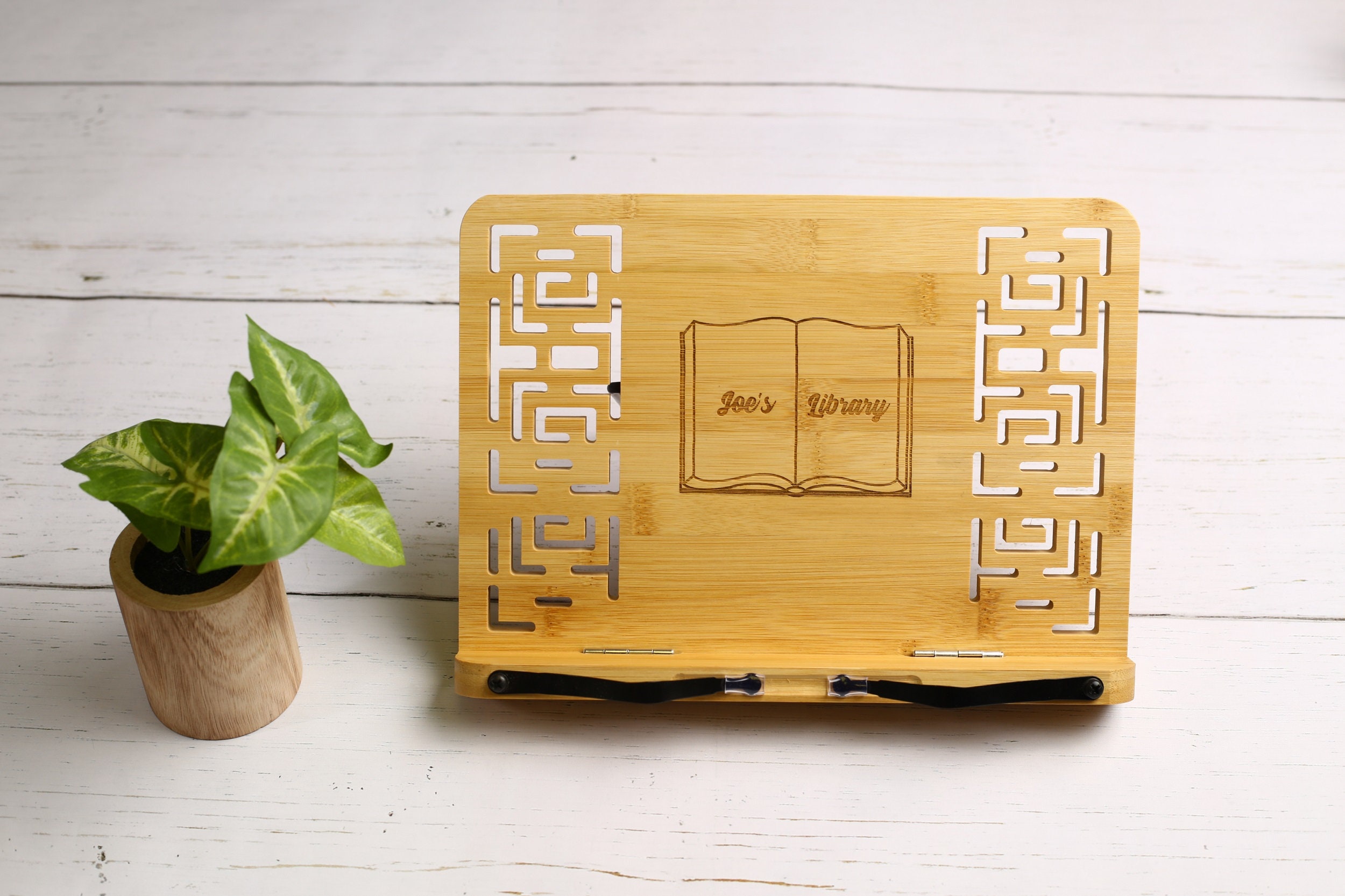 Bamboo Book Stand Engraved Cookbook Stand Wooden Tablet Etsy