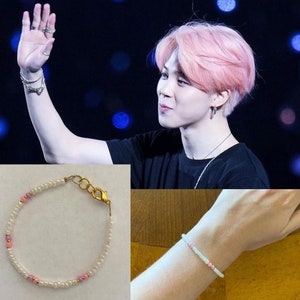 BTS V Bracelet Pink Beaded Shiny Stone Taehyung Bracelet 