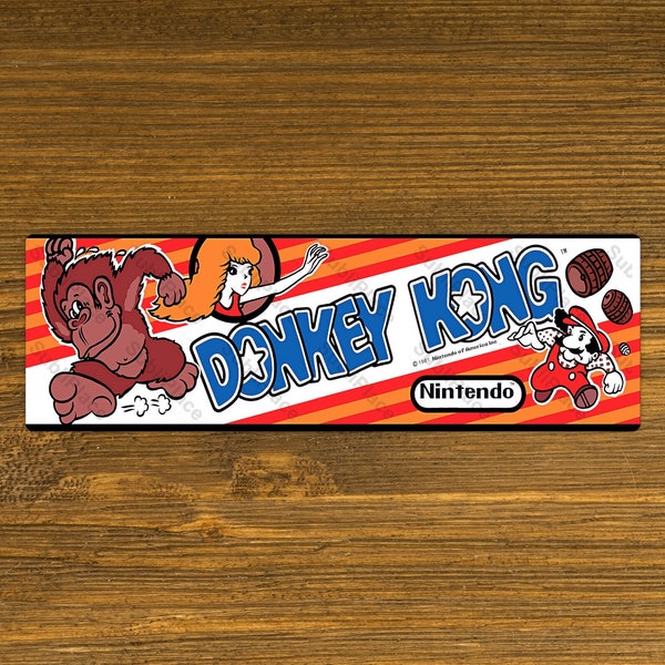 Donkey Kong Arcade Game Marquee Fridge Magnet 2" x 6.25" Metal Plate - High gloss w/ rounded corners - Image is sublimated into the plate