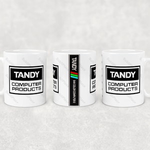 Tandy 64K Color Computer 2 computer system Logo on an 11 oz Coffee Mug - Has logo on each side along with a vertical one - Image Sublimated