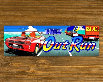 Out Run Arcade Game Marquee Fridge Magnet 2" x 6.25" Metal Plate - High gloss w/ rounded corners - OutRun Image is sublimated into the plate