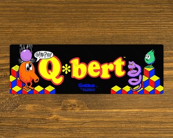Q*bert Arcade Game Marquee Fridge Magnet 2&quot; x 6.25&quot; Metal Plate - High gloss with rounded corners - Qbert Image is sublimated - Q-bert