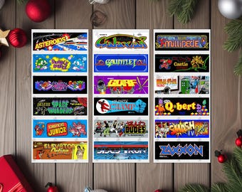 Set of 18 Different Arcade Game Marquee Stickers - Each Sticker 1" x 3" - High gloss - Permanent Vinyl Stickers - Images are Sublimated (2)