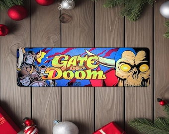 Gate Of Doom Arcade Game Marquee image on a 4"x13.5" Metal Plate - High gloss w/ rounded corners - Image is sublimated into the metal plate