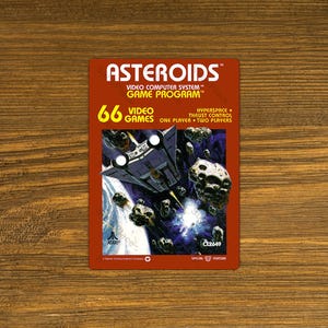 Asteroids Atari 2600 Box Cover Video Game image on a Fridge Magnet 2.5"x3.5" Metal Plate - High gloss - Image is sublimated into the plate