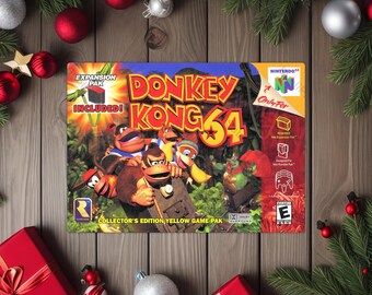 N64 Donkey Kong 64 - Box Cover Video Game Image on a 5"x7" Metal Plate - High gloss w/ rounded corners - Image is sublimated into the plate