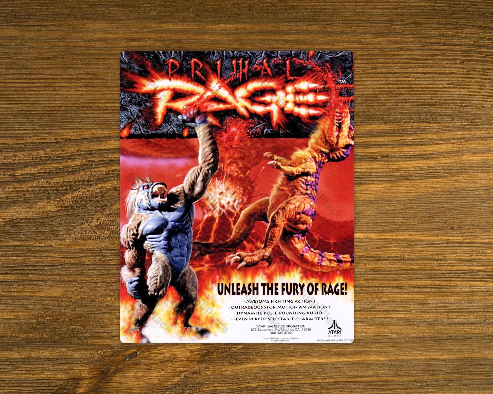 Primal Rage Arcade Game Flyer Promo Art - Alternate Image on a 8