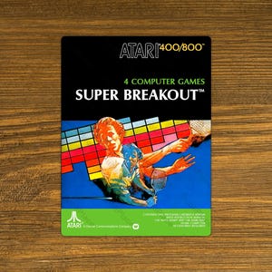 Atari 400/800 Super Breakout Video Game Box Cover Image on a