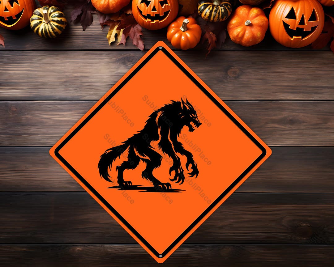Warewolf Signs Werewolf Crossing Sign Metal Plate 12 Long Sides 16.5 Across to Plate ...
