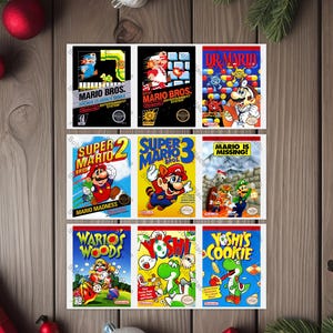Set of 9 Nintendo NES Box Cover Image Stickers - Each Sticker is 2.15&quot; x 3&quot; - High gloss - Permanent Vinyl Stickers - Images Sublimated (A)