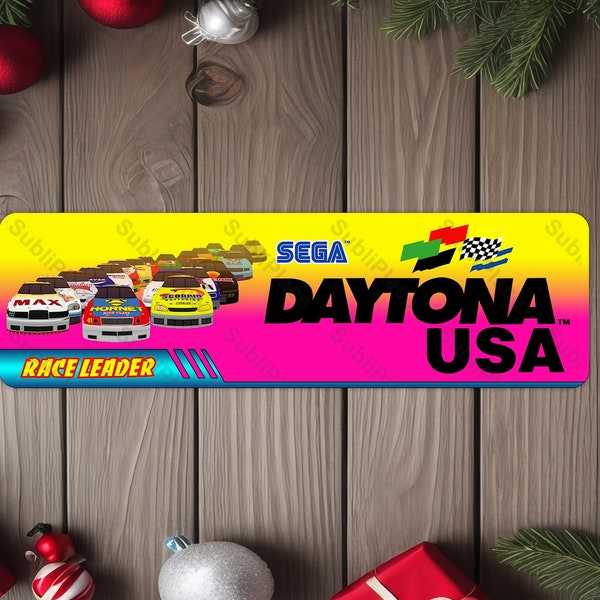 Daytona USA - Race Leader Arcade Game Marquee 4"x13.5" Metal Plate - High gloss with rounded corners - Image is sublimated into metal plate