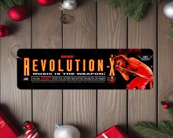 Revolution-X Arcade Game Marquee 4"x13.5" Metal Plate - High gloss with rounded corners - Image is sublimated into the metal plate