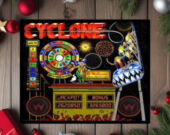 Cyclone - Williams 1988 Pinball Arcade Game Backglass Image on a 8"x10" Metal Plate - High gloss with rounded corners - Image is sublimated