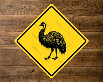 Emu Crossing Sign Metal Plate - 8" long sides - 11.25" across to plate corners - High gloss with rounded corners - Image is sublimated