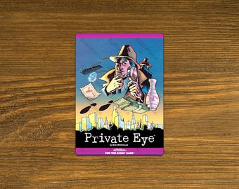 Private Eye Atari 2600 Box Cover Video Game image on a Fridge Magnet 2.5"x3.5" Metal Plate - High gloss - Image is sublimated into the plate