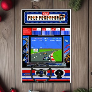 May include: A vintage Atari Pole Position arcade game sticker. The sticker features the game's logo, a racing game screen, and a steering wheel. The colors are red, white, blue, and black. The text "ATARI" and "POLE POSITION" are visible.