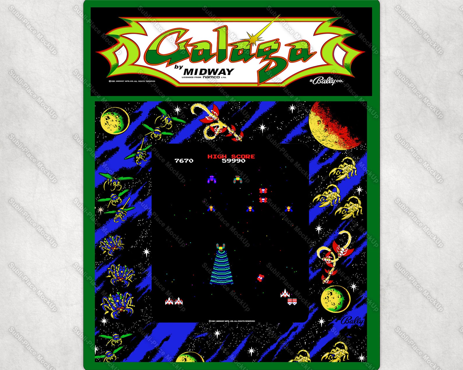 Galaga Ver. B Tractor Beam Arcade Game Marquee Bezel &amp; | Etsy