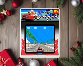 OutRun Arcade Game Marquee, Bezel & Screenshot 8"x10" Metal Plate - High gloss w/ rounded corners - Image is sublimated into plate - Out Run