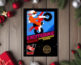 NES Excitebike Box Cover Video Game Image on a 5"x7" Metal Plate - High gloss - Image is sublimated