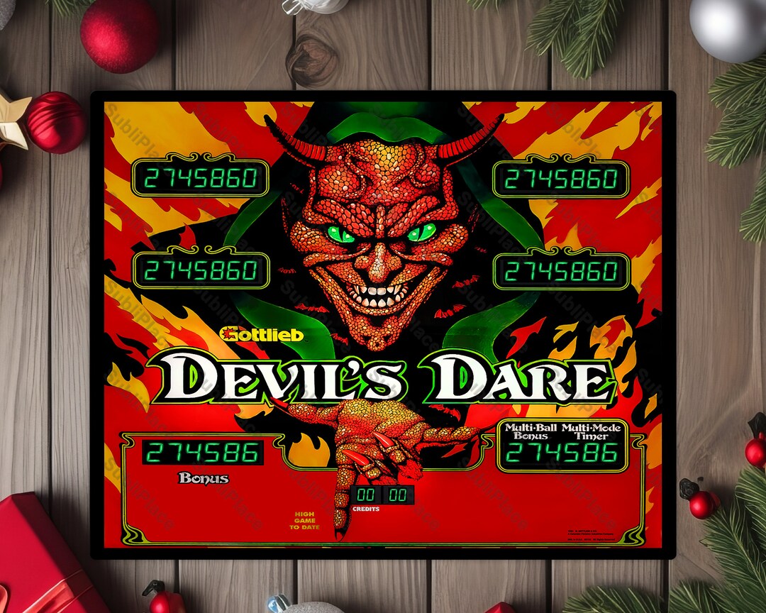 Devil's Dare Pinball Arcade Game Backglass Image on a 8x10 Metal Plate ...