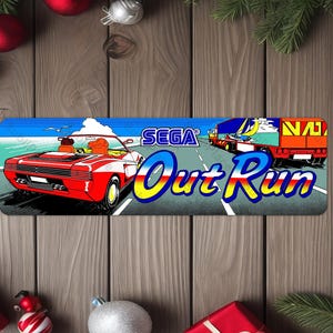 OutRun Arcade Game Marquee 4&quot;x13.5&quot; Metal Plate - High gloss with rounded corners - Image is sublimated into the metal plate - Out Run