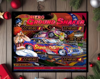 Nitro Ground Shaker - Bally 1980 Pinball Arcade Game Backglass Image on a 8"x10" Metal Plate - High gloss - Image is sublimated into plate