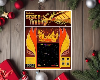 Space Firebird Arcade Game Marquee, Bezel & Screenshot image on a 8"x10" Metal Plate - High gloss - Image is sublimated into the plate