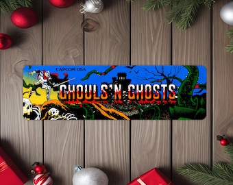 Ghouls'n Ghosts Arcade Game Marquee 4"x13.5" Metal Plate - High gloss with rounded corners - Image is sublimated into the metal plate