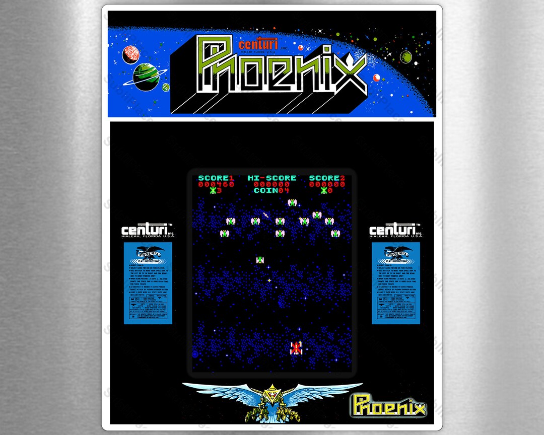 Phoenix Arcade Game Marquee, Bezel & Screenshot 8x10 Metal Plate High