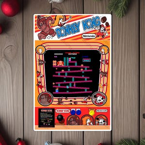 Donkey Kong Arcade Game Marquee, Bezel, No Score Screenshot & Control Panel image on a 8&quot;x12&quot; Metal Plate - High gloss - Image is sublimated