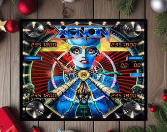 Xenon - Bally 1980 Pinball Arcade Game Backglass Image on a 8"x10" Metal Plate - High gloss w/ rounded corners - Image sublimated into plate