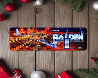 Raiden II Arcade Game Marquee image on a 4"x13.5" Metal Plate - High gloss with rounded corners - Image is sublimated into the metal plate