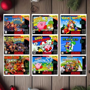 Set of 9 Super NES Box Cover Image Stickers - Each Sticker is 2.25&quot; x 3.00&quot; - High gloss - Permanent Vinyl Stickers - Images are Sublimated