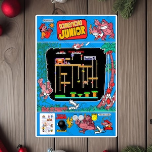 Donkey Kong Junior Arcade Game Marquee, Bezel, Screenshot & Control Panel image on a 8&quot;x12&quot; Metal Plate - High gloss - Image is sublimated