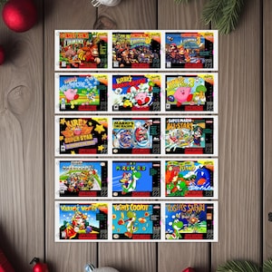 Set of 15 Super NES Box Cover Image Stickers - Each Sticker 1.65&quot; x 2.2&quot; - High gloss - Permanent Vinyl Stickers - Images Sublimated (A)