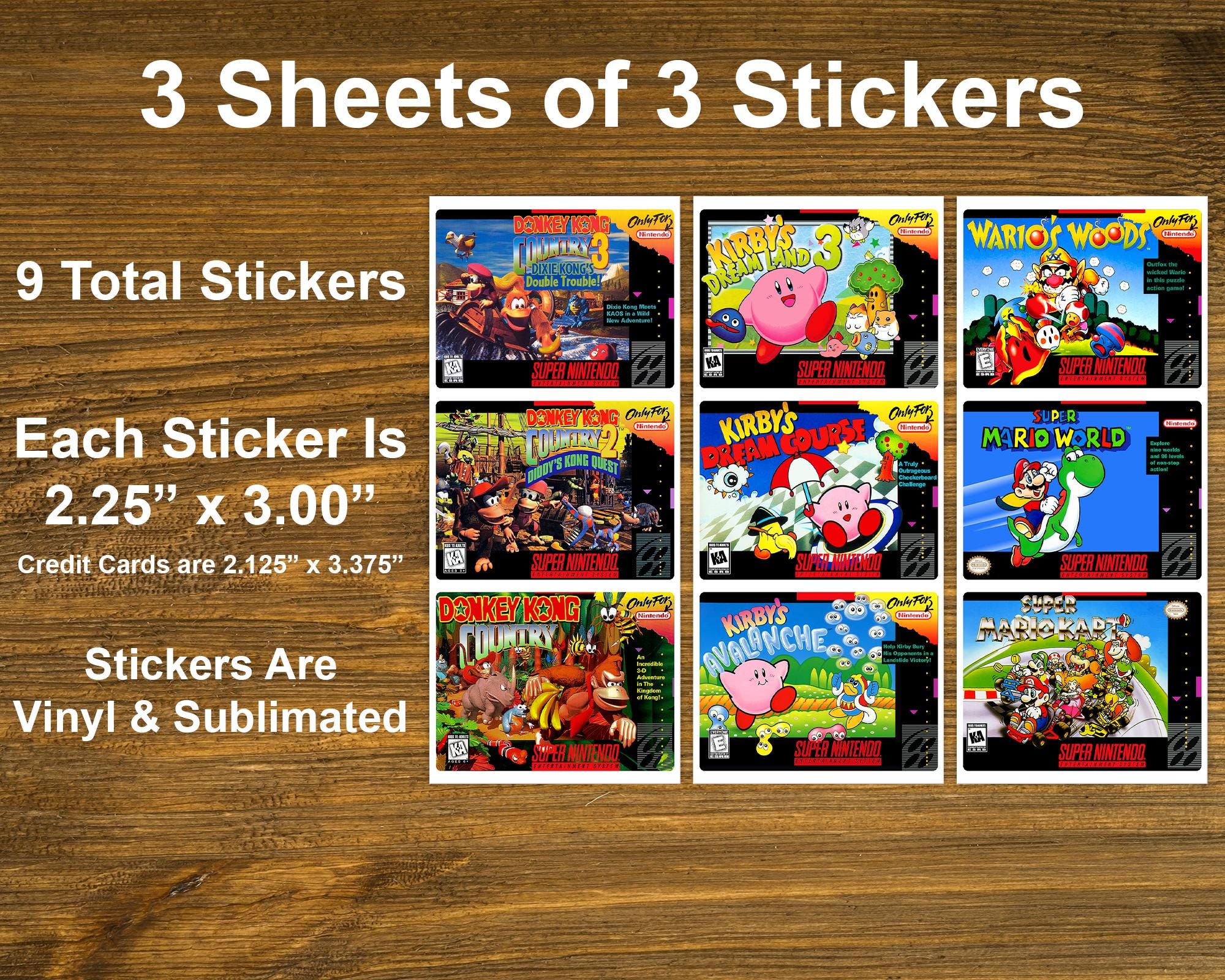 Custom Nes Sticker Label Set of 9 Super NES Box Cover Image Stickers - Each Sticker is 2.25