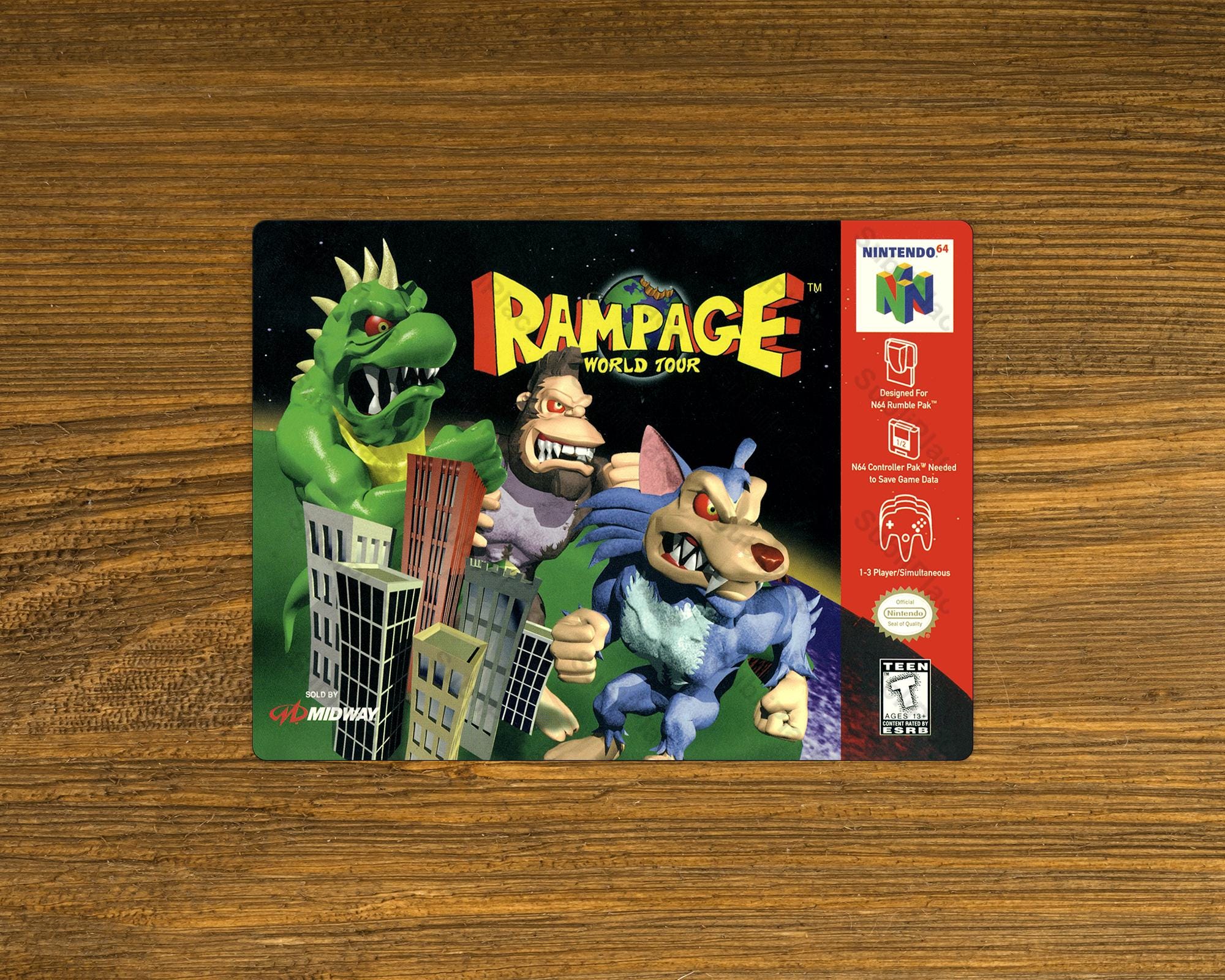 N64 Rampage World Tour - Video Game Box Cover Image on a Fridge