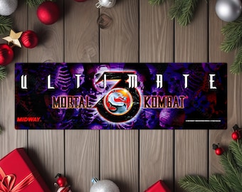 Ultimate Mortal Kombat 3 Arcade Game Marquee 5.5"x17.5" Custom Metal Plate - High gloss with Small 1/8" Rounded Corners - Image sublimated